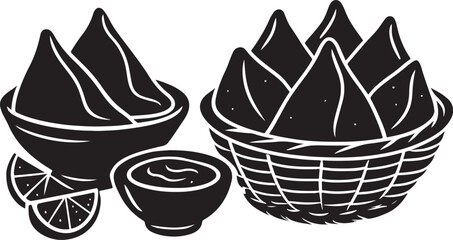  Traditional samosa and singara silhouette vector illustration