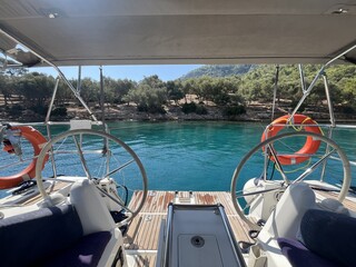 sailboat anchored in the bay