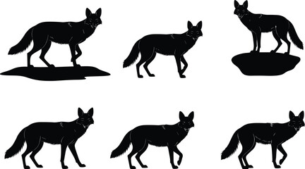PrintFox silhouette, walking fox, standing fox, perched pose, forest animal, wildlife vector, black and white, nature sketch, animal illustration