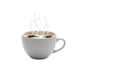 Steaming coffee in a white mug isolated on transparent background