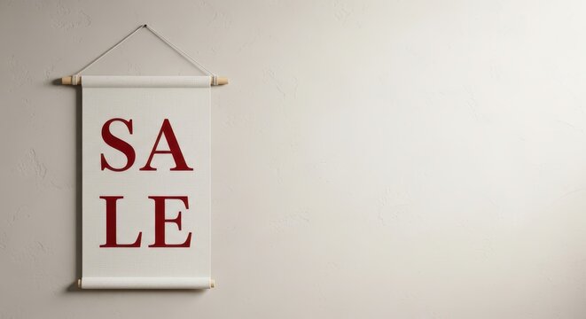 Sale banner hanging on wall promoting discounts for Boxing Day  