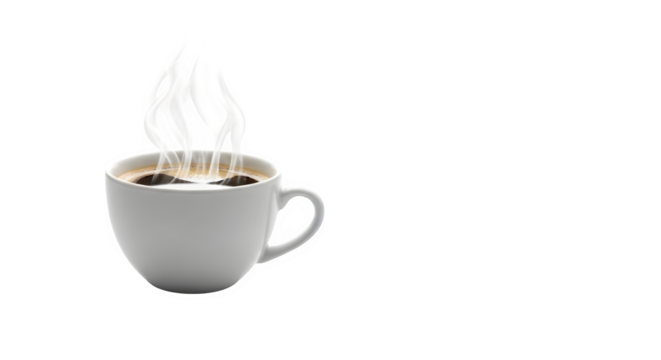 Steaming coffee in a white mug isolated on transparent background - Powered by Adobe
