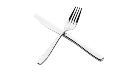 Fork and knife crossed silverware isolated on transparent background