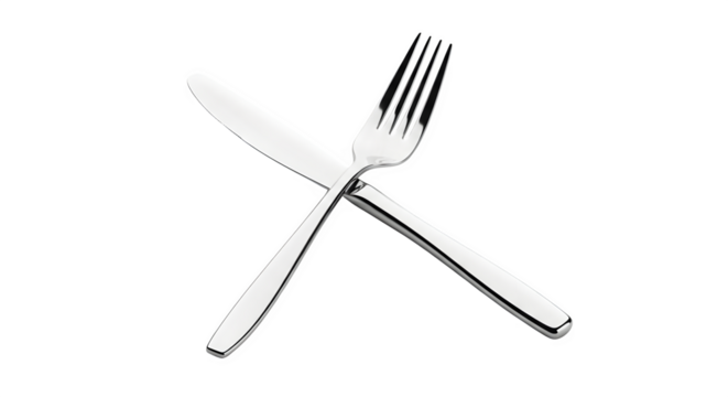 Fork and knife crossed silverware isolated on transparent background - Powered by Adobe