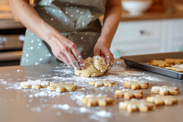 Hands making cookie dough in kitchen
