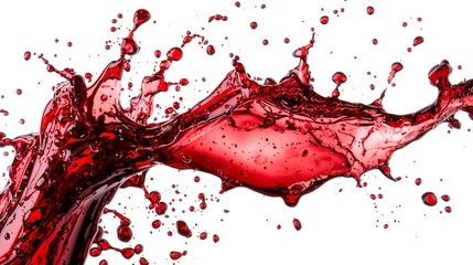 vibrant red liquid splash with droplets creating a dynamic and visually arresting scene, capturing motion and energy. The scene showcases fluidity and freshness