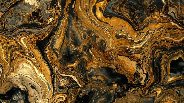 a captivating abstract swirl of gold, black and brown, mimicking the patterns of a marble slab. The rich colors create a sense of luxury and opulence