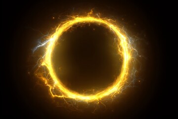 Glowing gold lightning orb transparent