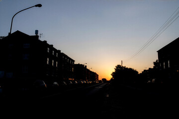 City Street Silhouette at Sunset
