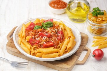 Penne Bolognese, delicious pasta with a rich meat sauce