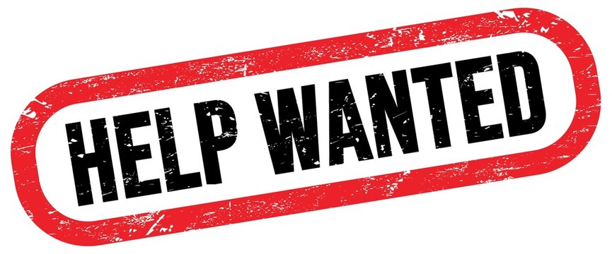 HELP WANTED, text written on red-black stamp sign.