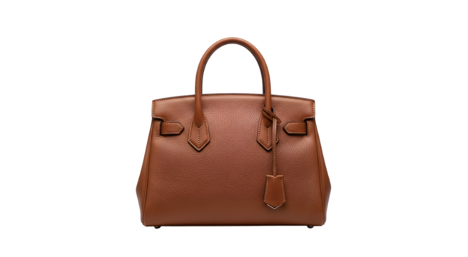 Luxury brown textured leather handbag isolated on white background.