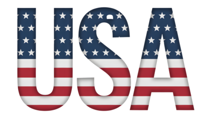 The letters USA are filled with the American flag pattern.