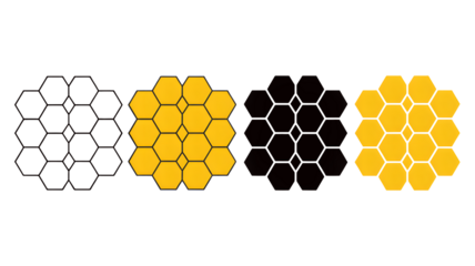 A golden honeycomb structure reveals itself from darkness across the screen.