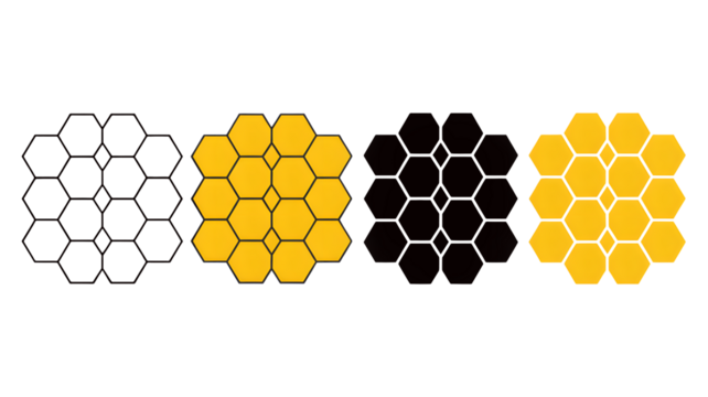 A golden honeycomb structure reveals itself from darkness across the screen. - Powered by Adobe