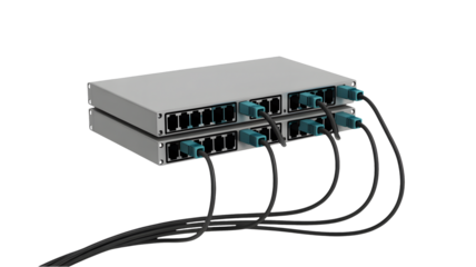 Two network switches are connected with cables.