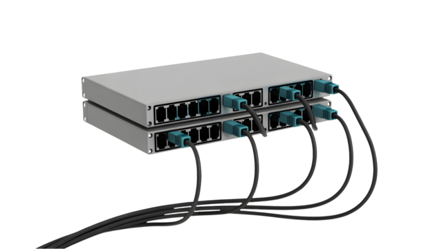 Two network switches are connected with cables.