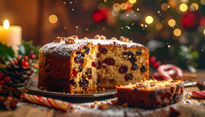 Indulge in the Warmth of Christmas with Festive Fruitcake and Candy Canes, Perfect for Holiday Baking and Cheerful Gatherings with Loved Ones