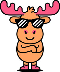 Cool cartoon moose wearing sunglasses exudes confident, fun, and playful vibes