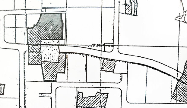 Black and white cadastral map plan showing land plots and zoning boundaries