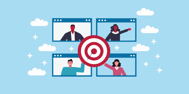 Diverse team collaborating on a shared goal with a target in the center