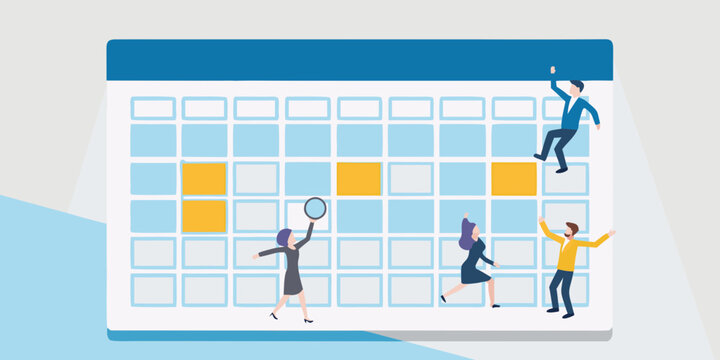 Team collaborating on a calendar for planning and scheduling