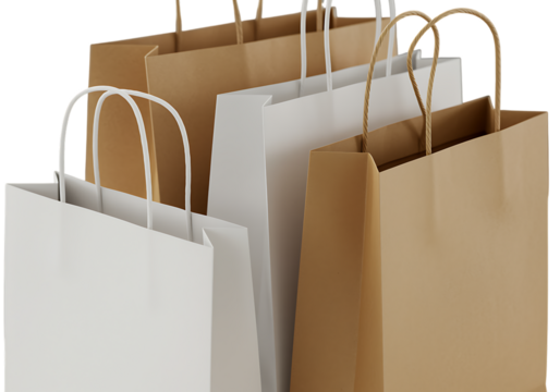 Elegant paper shopping bags in white and brown for retail use