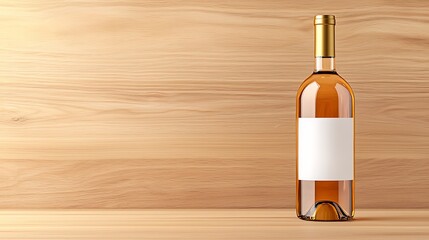 Elegant bottle of white wine on wooden background