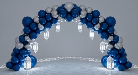 Elegant balloon arch with lanterns for ramadan or eid celebration