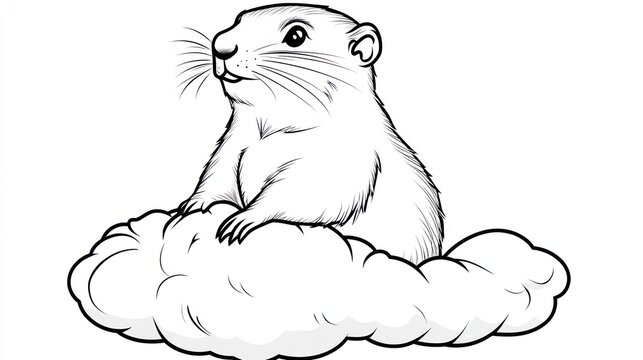 Prairie dog on cloud, whimsical illustration, kids book