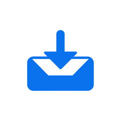 Blue download icon with arrow and container on transparent background