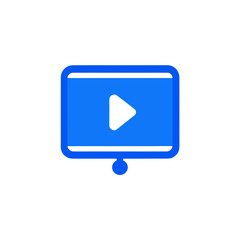 Blue screen with play button illustration on transparent background