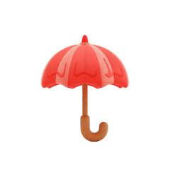 Red and pink striped umbrella with a brown handle, 3d render, isolated on transparent background