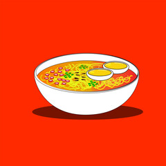 vector illustration of spicy noodles with eggs and red cayenne