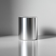 Minimalist Metallic Cylinder: A sleek, reflective metallic cylinder stands in a modern, uncluttered setting.