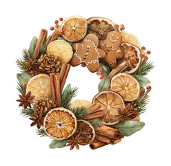 PNG Festive wreath with natural elements.