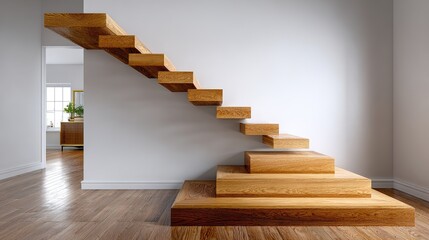 Naklejka premium Modern architectural interior concept of high spiral wood steps in a home building design, symbolizing a way to success