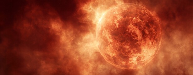 Fiery Celestial Orb: A vibrant celestial body, engulfed in swirling nebulous clouds, showcases the raw, untamed power and awe-inspiring beauty of the cosmos. 
