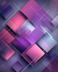 Abstract Geometric Composition: A dynamic composition of overlapping geometric shapes in shades of purple, pink and white, the image suggests depth and dimension.