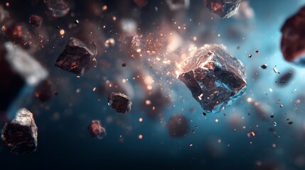 Cosmic Cubes: Floating cubes of rock float through a galaxy of light, sparking wonder and curiosity. This image evokes feelings of mystery and vastness. 