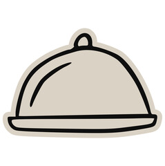 Hand-drawn doodle illustration of a platter with a dome food cover (cloche), ideal for digital scrapbook, collage, cut-out, dining, catering, restaurant, luxury, and paper craft design.