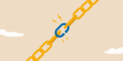 Broken chain link symbolizing weakness and failure