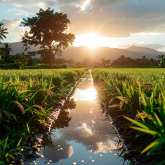 sunset over the river