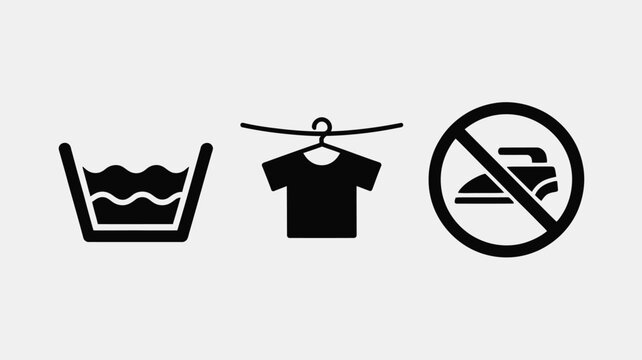 Three laundry symbols depicting washing in a basin drying on a hanger and do not iron instruction