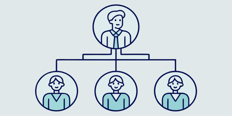 Modern organizational chart showing business hierarchy, team structure and reporting relationships, ideal for corporate communications and training materials