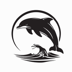 Obraz premium Jumping Dolphin Silhouette Splashing Water on White Background