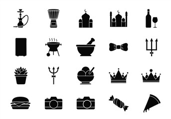 Collection of black silhouette icon set for design