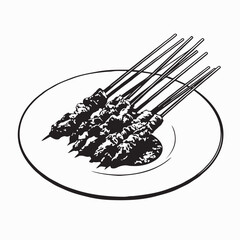 Delicious Satay Meat Skewers with Peanut Sauce image vector