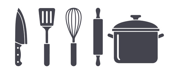 Set of Kitchen Tools Glyph Icons