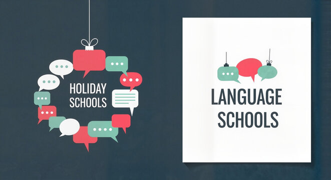 Graphic design of holiday and language school banners with speech bubbles  